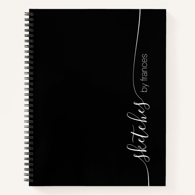 Personalised Black and White Elegant Script Sketch Notebook (Front)