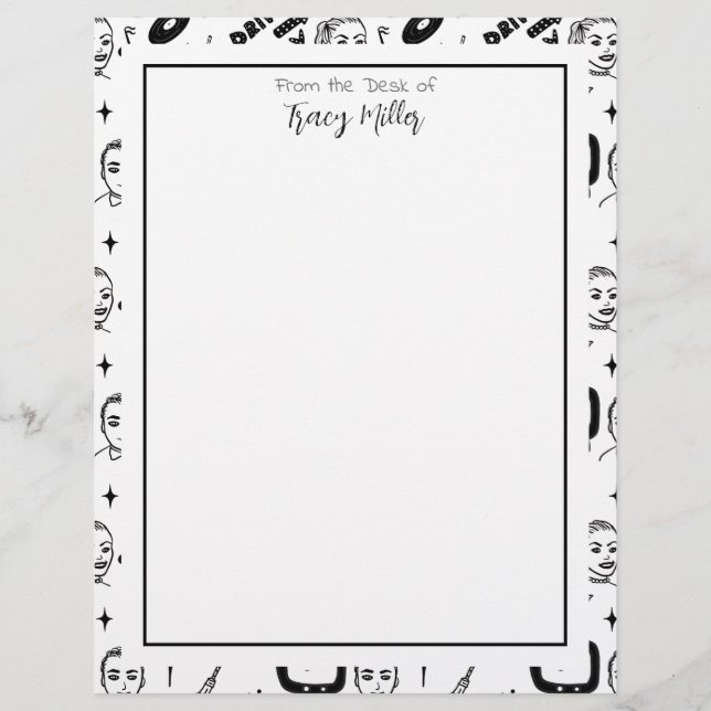 Personalised Black and White Fifties Style Retro Custom Letterhead (Front)