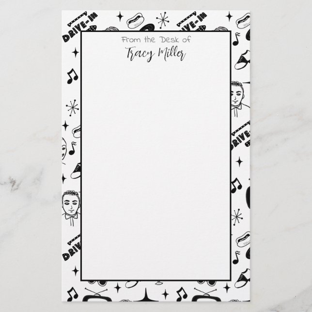 Personalised Black and White Fifties Style Retro   Stationery (Front)