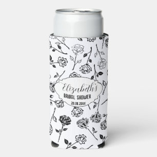 Personalised Black and White Floral Bridal Showe Seltzer Can Cooler