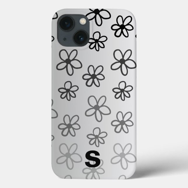 personalised black and white floral phone case (Back)