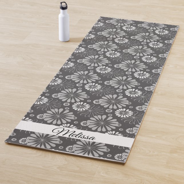 Personalised Black and White Floral Yoga Mat (In Situ)