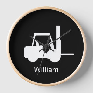 Personalised Black and white Forklift Clock