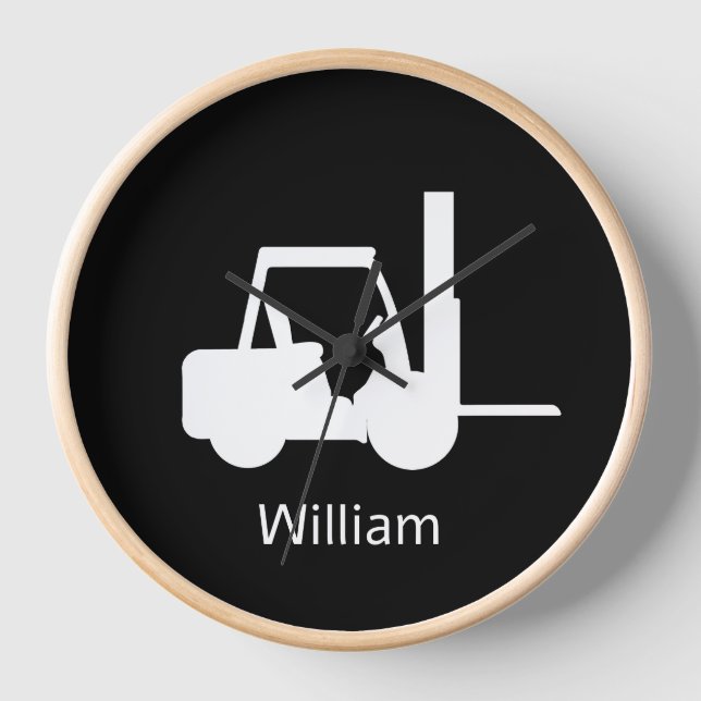 Personalised Black and white Forklift Clock  (Front)