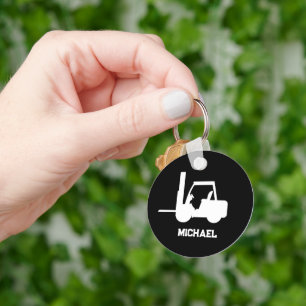 Personalised Black and white Forklift Key Ring