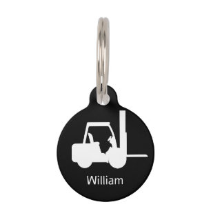 Personalised Black and white Forklift Keychain Pet Tag