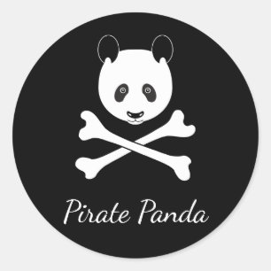 Personalised Black and White Funny Pirate Panda Classic Round Sticker