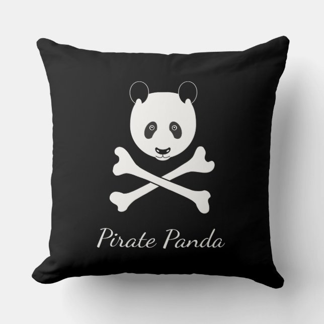 Personalised Black and White Funny Pirate Panda Cushion (Front)