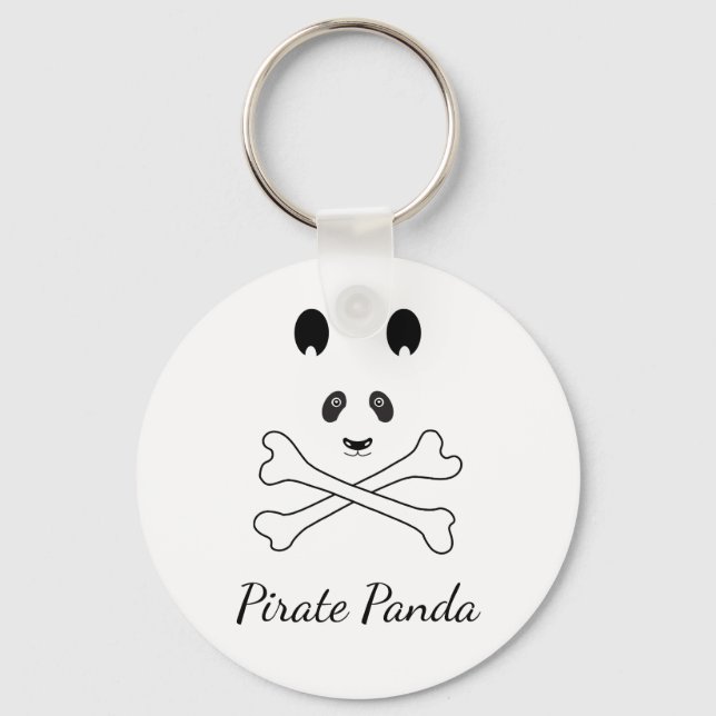 Personalised Black and White Funny Pirate Panda Key Ring (Front)