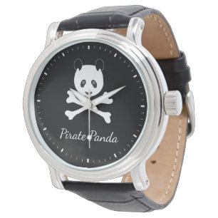 Personalised Black and White Funny Pirate Panda Watch