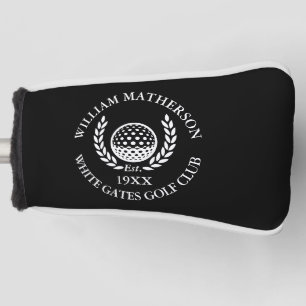Personalised Black And White Golf Club Name Head Cover