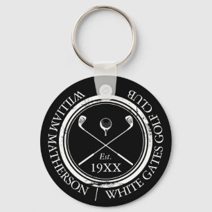 Personalised Black And White Golf Club Name Key Ring