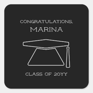 Personalised Black and White Graduation Party Square Sticker