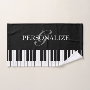 Personalised black and white grand piano keys hand towel