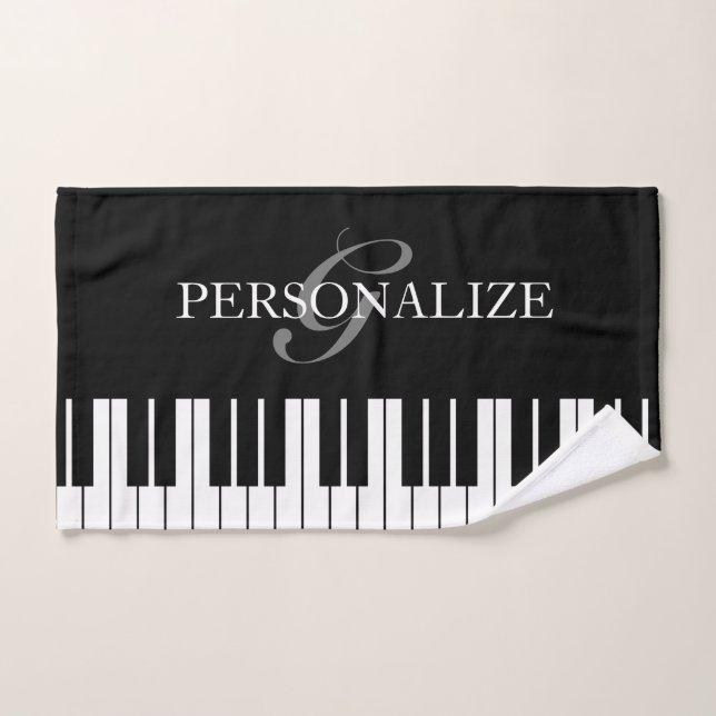 Personalised black and white grand piano keys hand towel (Hand Towel)