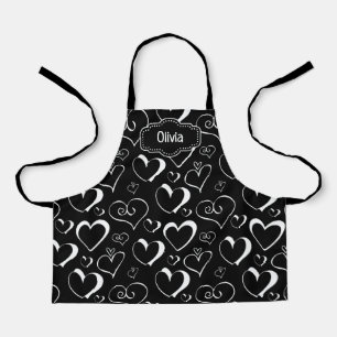 Personalised Black and White Hearts Apron