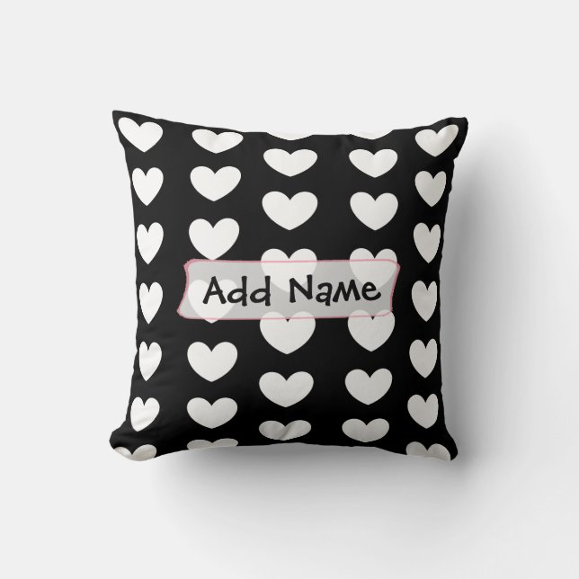 Personalised Black and White Hearts Throw Pillow (Front)
