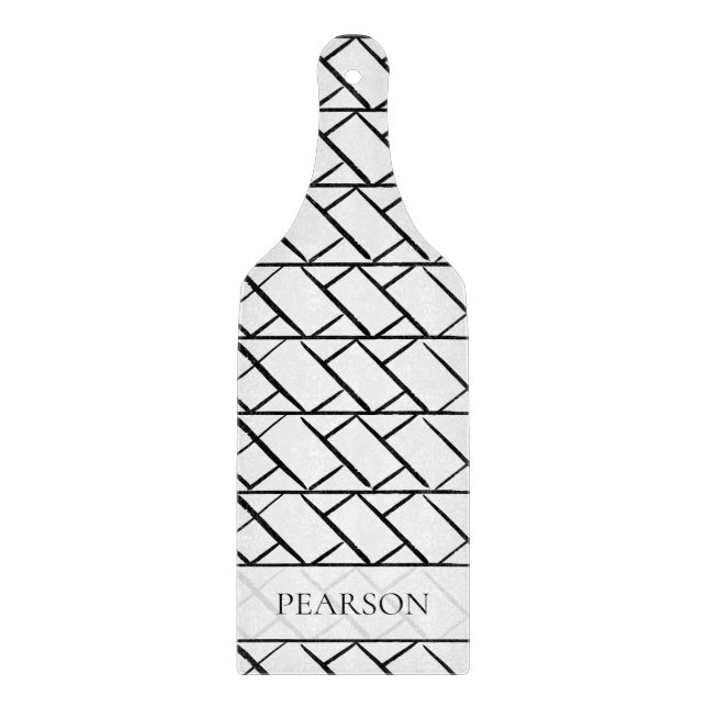 Personalised Black and white herringbone stroke Cutting Board (Front)