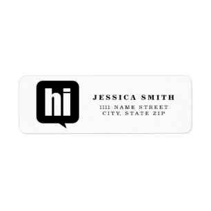 Personalised Black and White HI Text Design Return Address Label