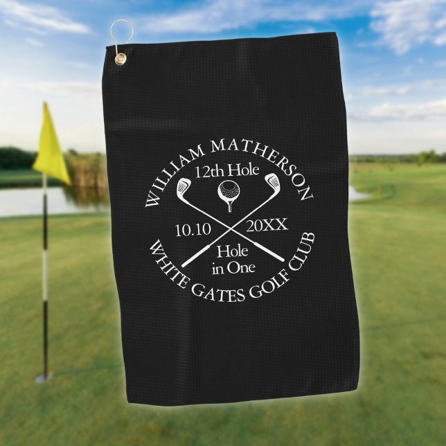 Personalised Black And White Hole in One Golf Towel (Personalized Black And White Hole in One Golf Towel)