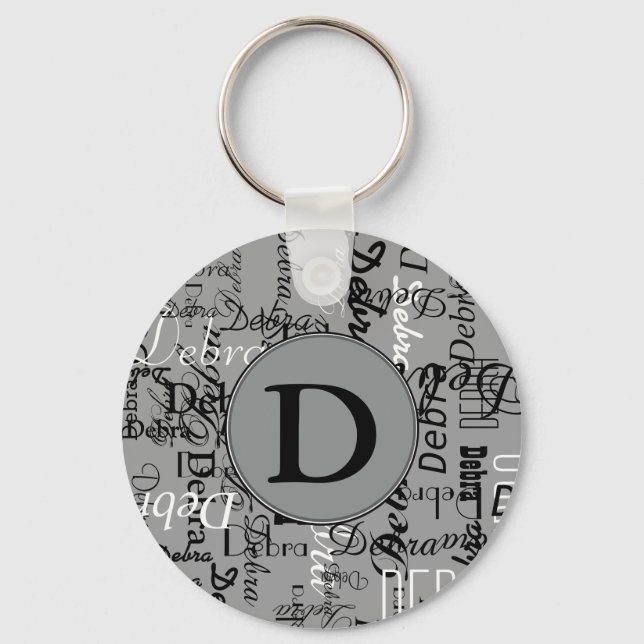 personalised black and white key ring (Front)