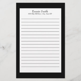 Personalised Black and White Lined Stationery