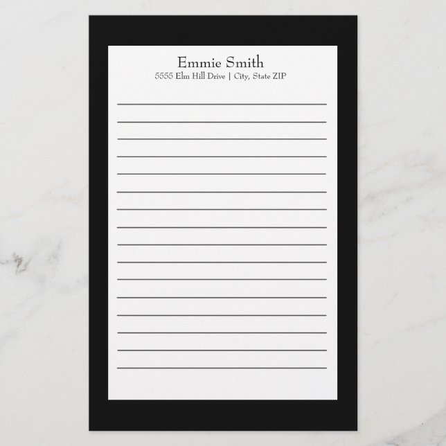 Personalised Black and White Lined Stationery (Front)
