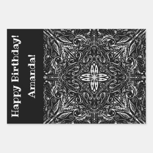 Personalised Black and white mandala design Wrapping Paper Sheet