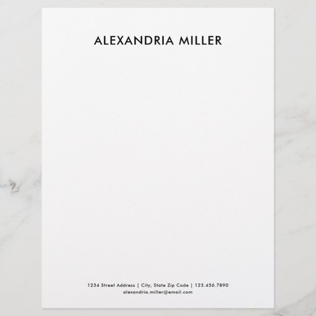 Personalised Black and White Minimalist Letterhead (Front)