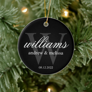 Personalised Black and White Monogram Ceramic Ornament