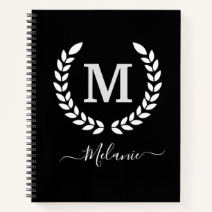 Personalised  Black And White  Monogram Name Notebook