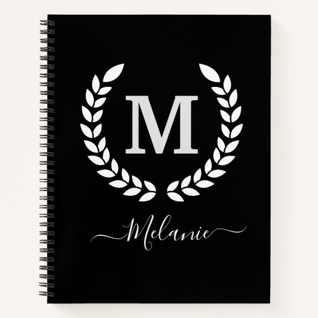 Personalised  Black And White  Monogram Name Notebook (Front)