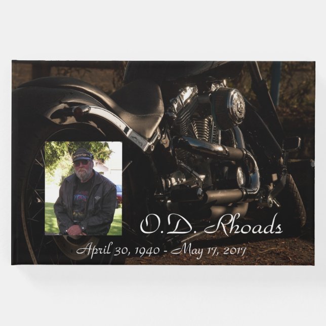Personalised Black and White Motorcycle Memorial Guest Book (Front)