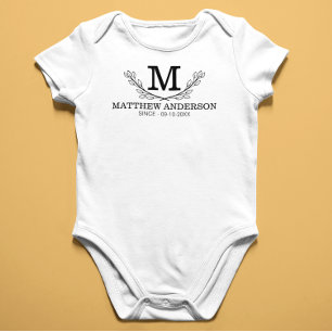 Personalised Black And White Name Monogram Age Baby Bodysuit