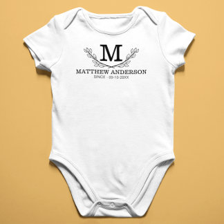 Personalised Black And White Name Monogram Age Baby Bodysuit