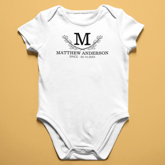 Personalised Black And White Name Monogram Age Baby Bodysuit (Creator Uploaded)