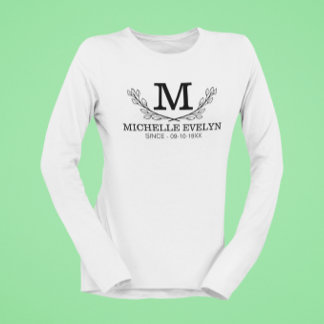 Personalised Black And White Name Monogram Age T-Shirt