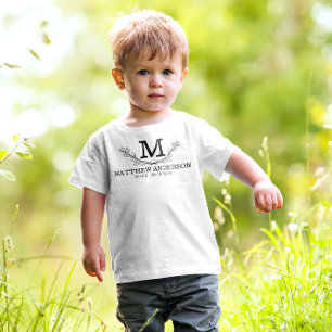 Personalised Black And White Name Monogram Age Toddler T-Shirt
