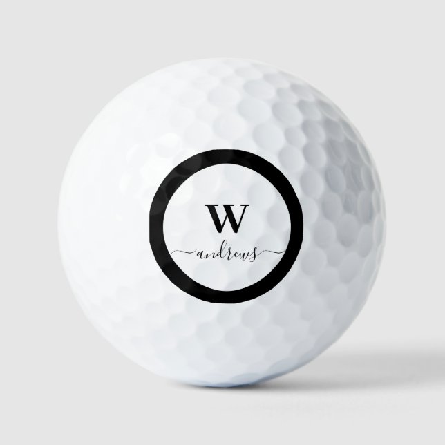 Personalised black and white Name signature  Gol Golf Balls (Front)