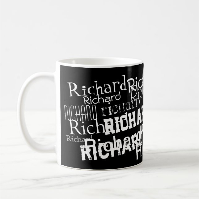 personalised black and white pattern of name coffee mug (Left)