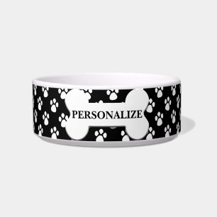 Personalised Black and White Paw Pattern Bowl