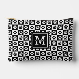 Personalised Black and White Paw Print Pattern Accessory Pouch