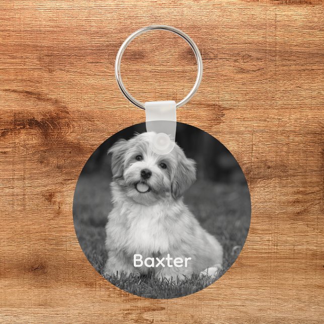 Personalised Black and White Pet Dog Photo  Key Ring (Creator Uploaded)