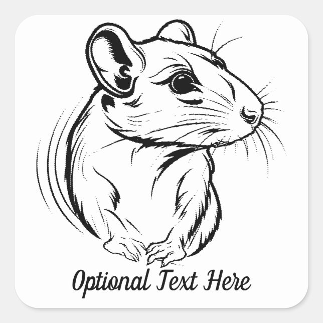 Personalised Black and White Pet Rat Square Sticker (Front)