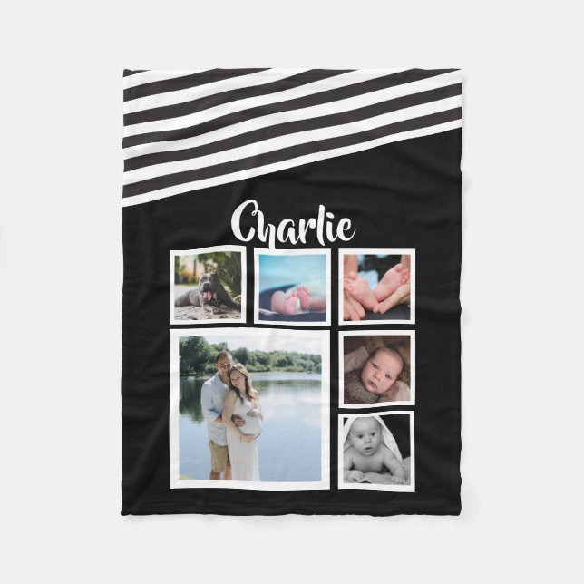 Personalised Black and White Photo Collage Fleece Blanket (Front)