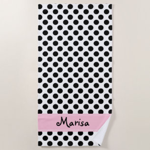 Personalised Black and White Polka Dot Beach Towel