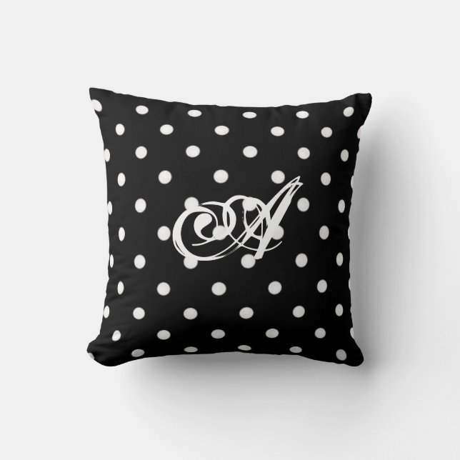 Personalised Black And White Polka Dot Cushion (Front)