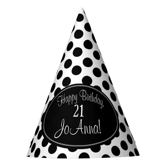 Personalised Black and White Polka Dot Party Hat (Front)