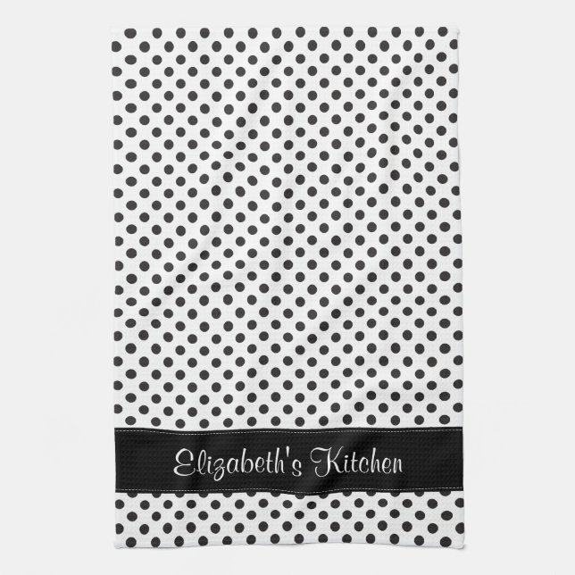 Personalised Black and White Polka Dot Tea Towel (Vertical)