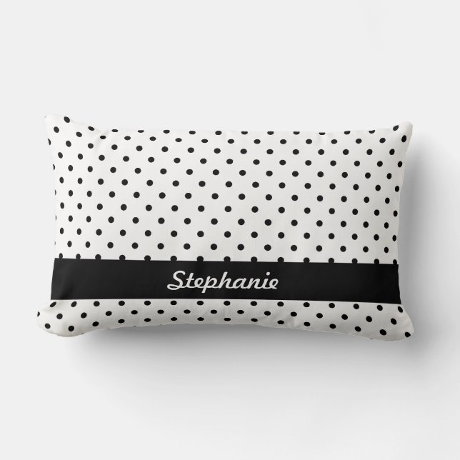 Personalised Black and White Polka Dots Lumbar Cushion (Front)